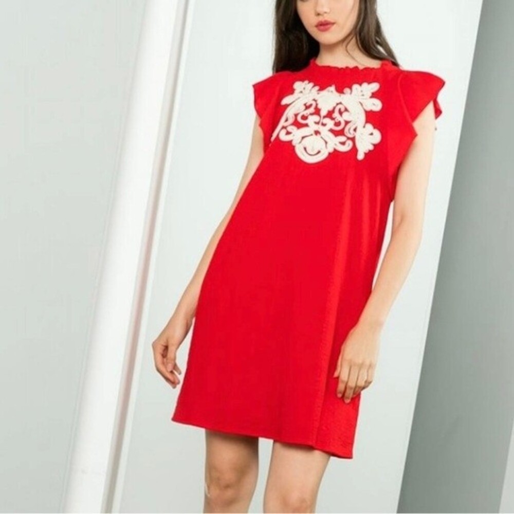 NWT THML Red and White Eloise Mini Shift Dress - Size XS